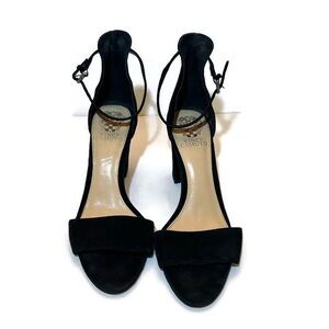 VINCE CAMUTO Corlina Black Leather Heel Ankle Strap Sandals 8M/38